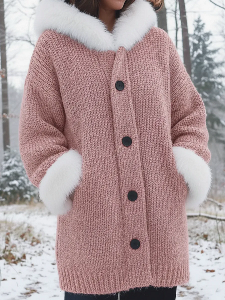 Nodia - מעיל סרוג עם ברדס וקישוט מפרווה סינתטית