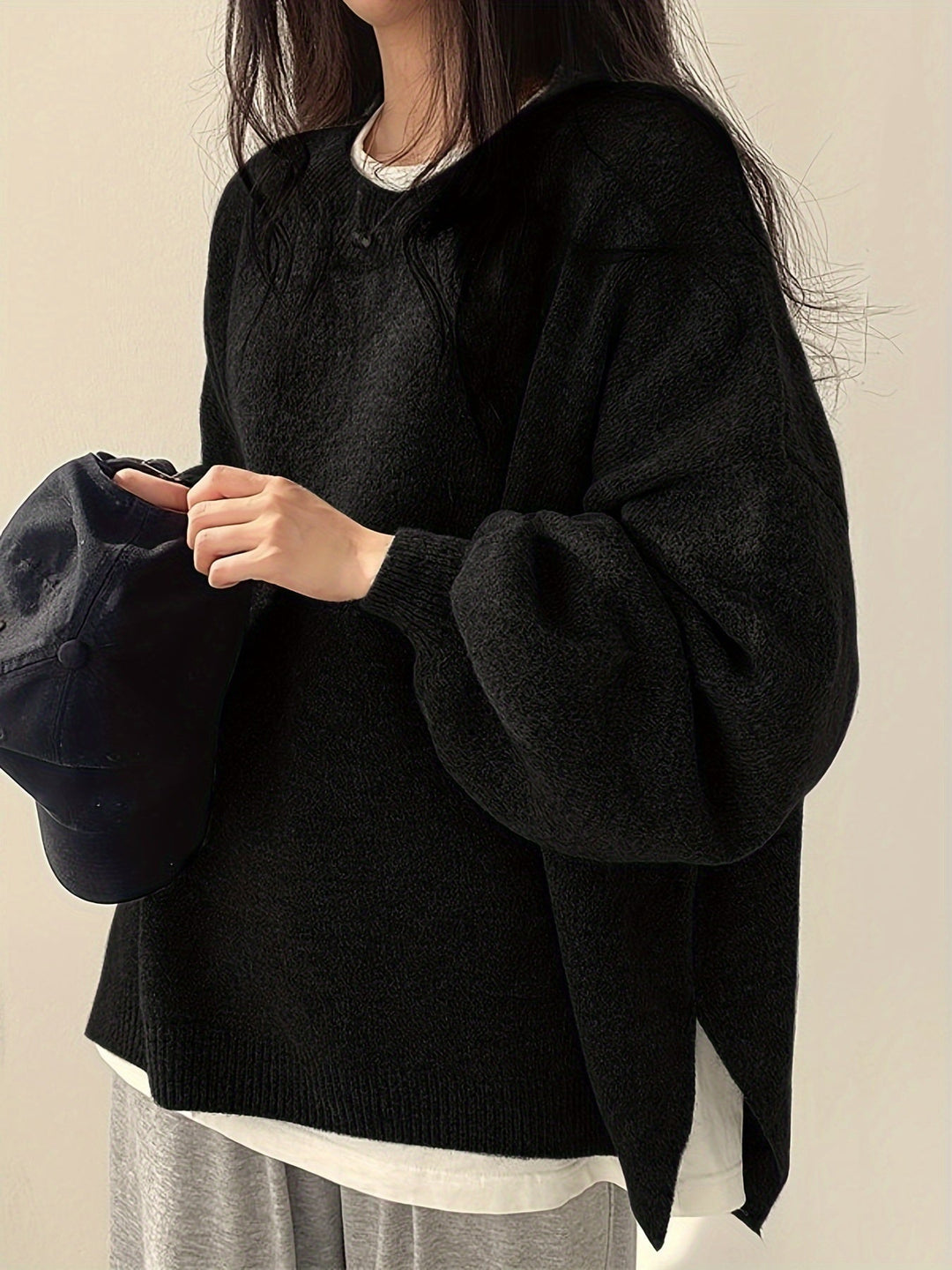 Pearline - סוודר עם צווארון עגול ושרוולים ארוכים