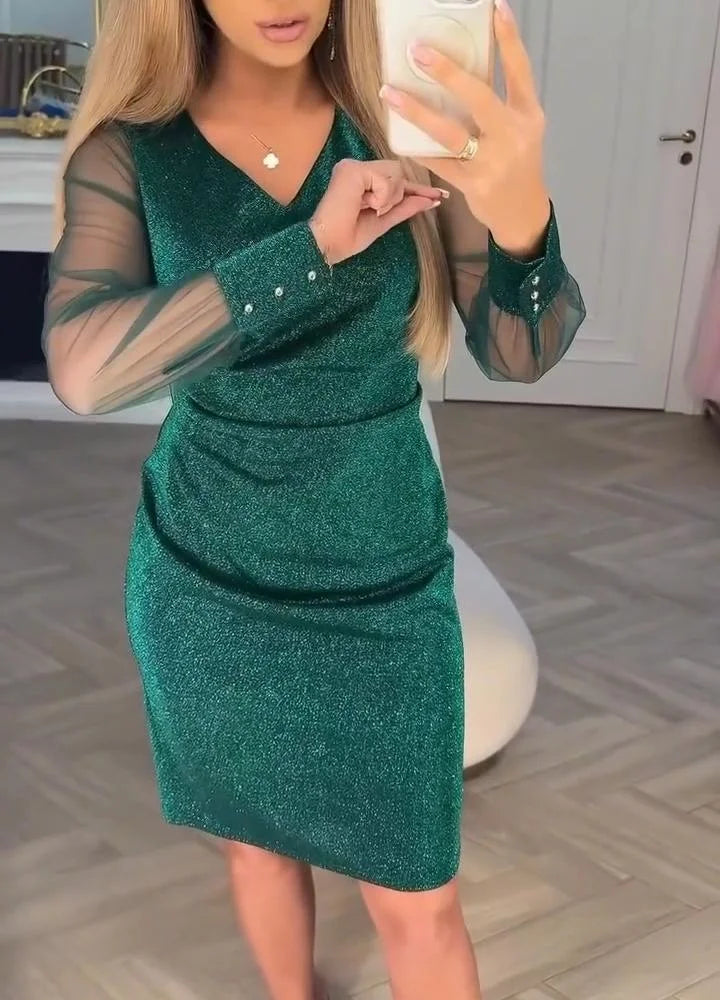 Irisa - שמלת מידי מבד טלאים נוצץ