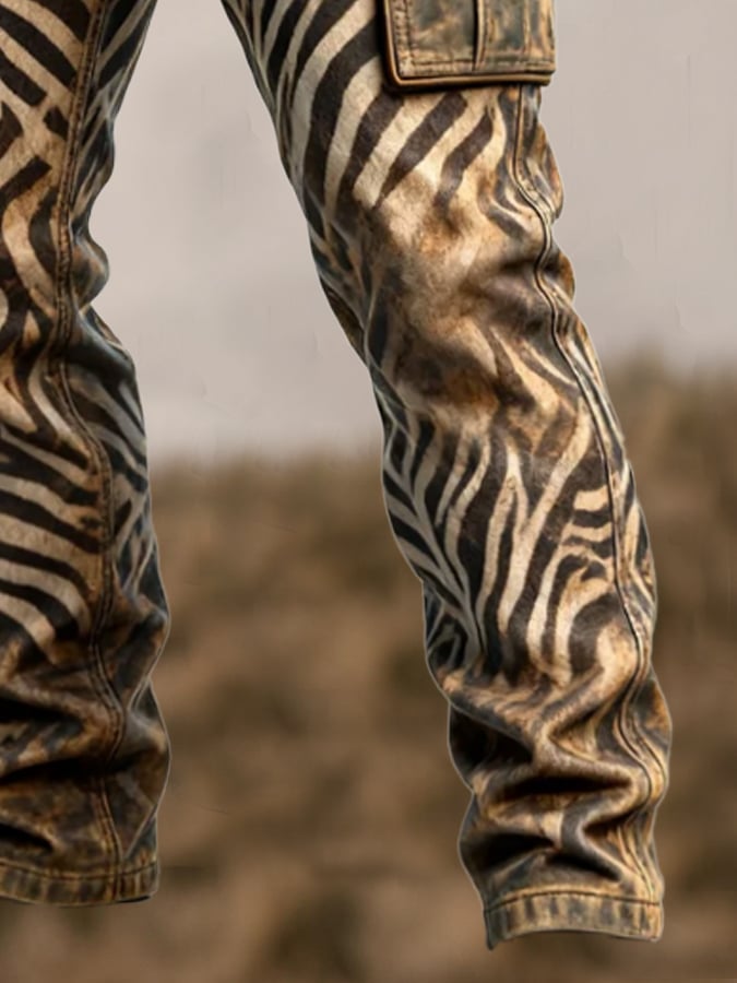 Duckett - מכנסיים עם הדפס זברה וינטג' וריבוי כיסים