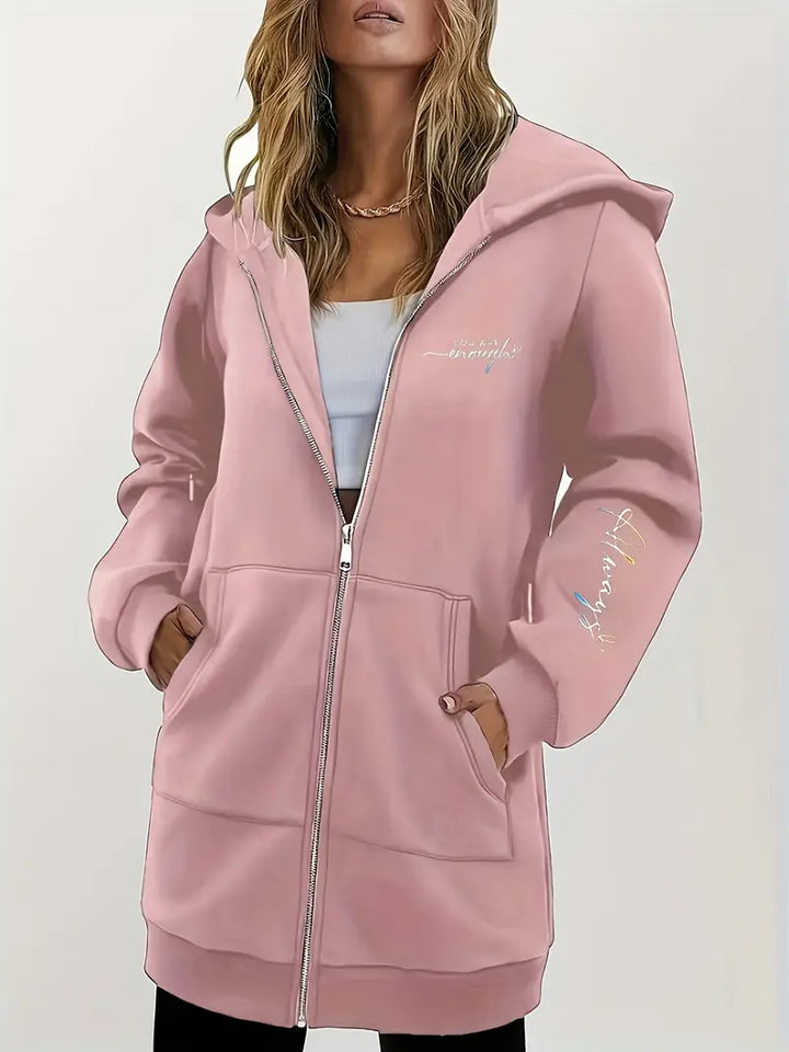 Angeleen - ז'קט עם רוכסן, הדפס גיאומטרי וכובע