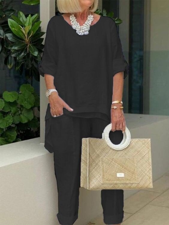 Danni - חליפת קז'ואל דו-חלקית עם מפתח עגול