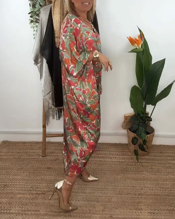 Shilisa - שמלת V-Neck עם הדפס צמות