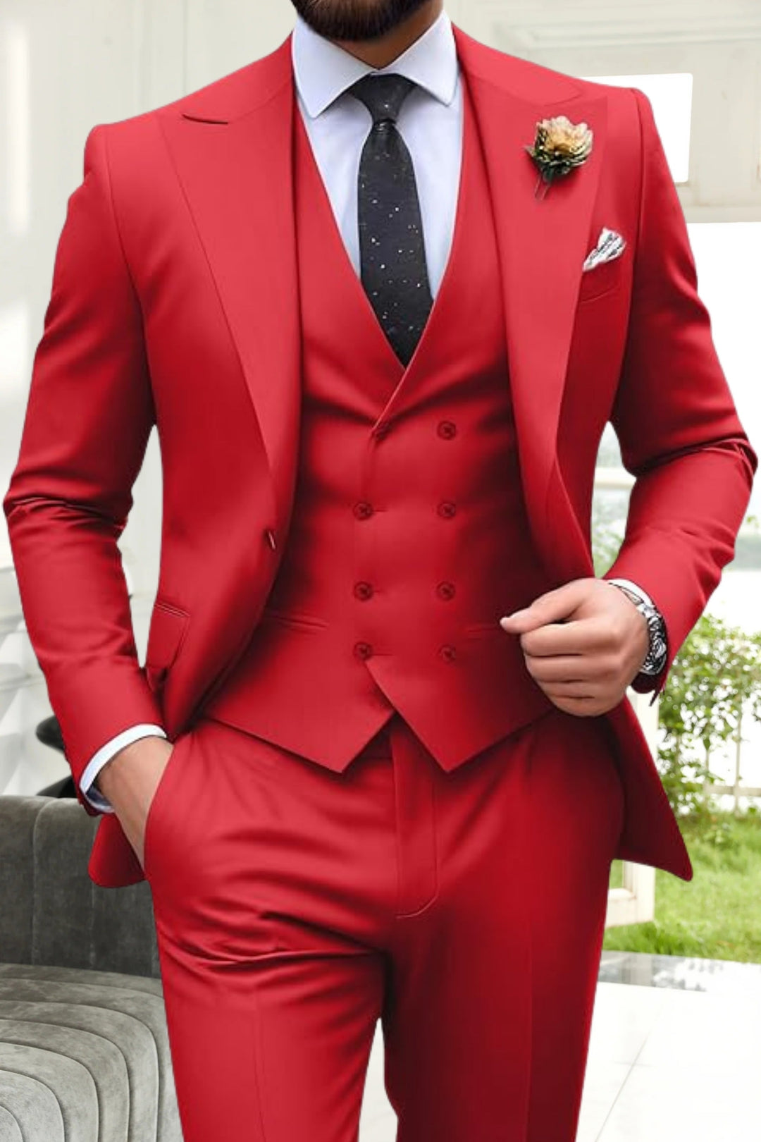 Gremist - חליפות 3 חלקים עם דש מחודד וחתך צר