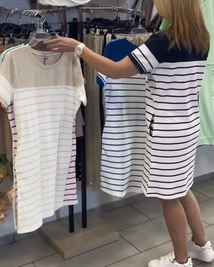 Luella - שמלת פסים יומיומית עם מפתח עגול