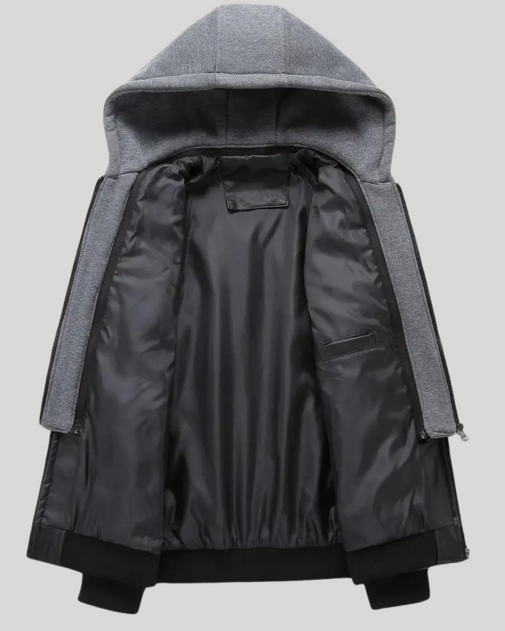 Davor - מעיל עור עם ברדס וסגירת רוכסן כפולה