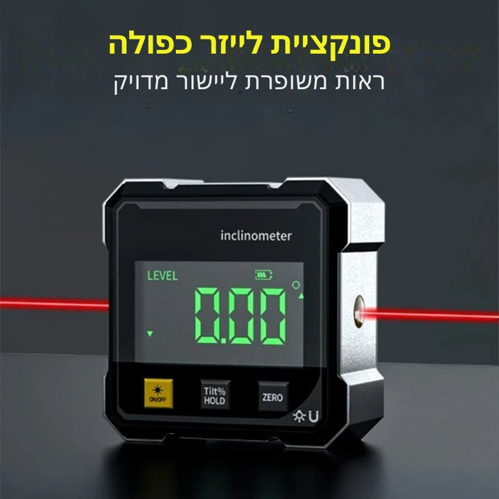 MagPro - מד זווית דיגיטלי מגנטי בעל 4 צדדים עם לייזר