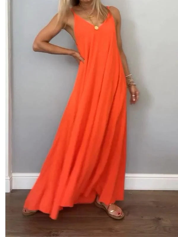 Jolanta - שמלת V צווארון מסוגננת מכותנה ופשתן