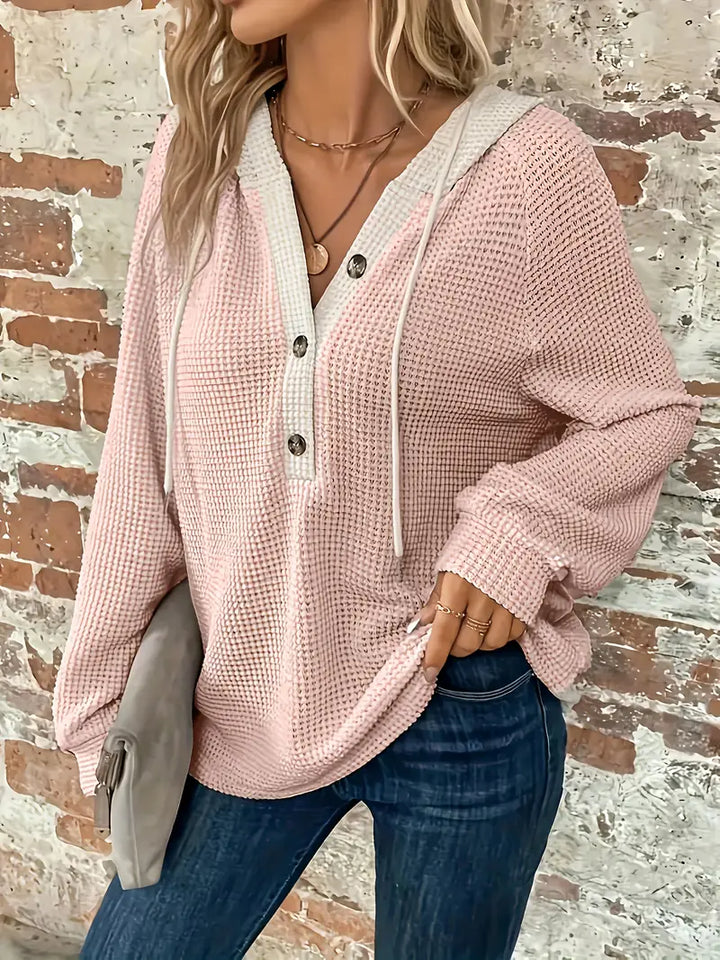 Snezhana - סווטשירט עם שרוולים ארוכים, כפתורים קדמיים ושרוך