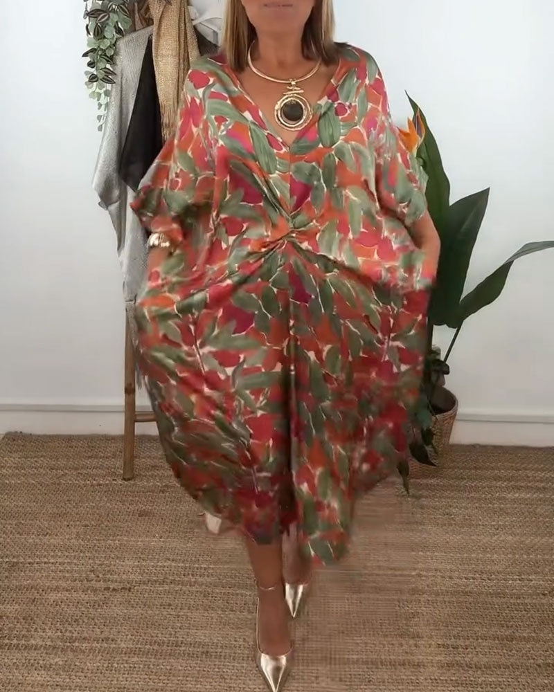 Shilisa - שמלת V-Neck עם הדפס צמות