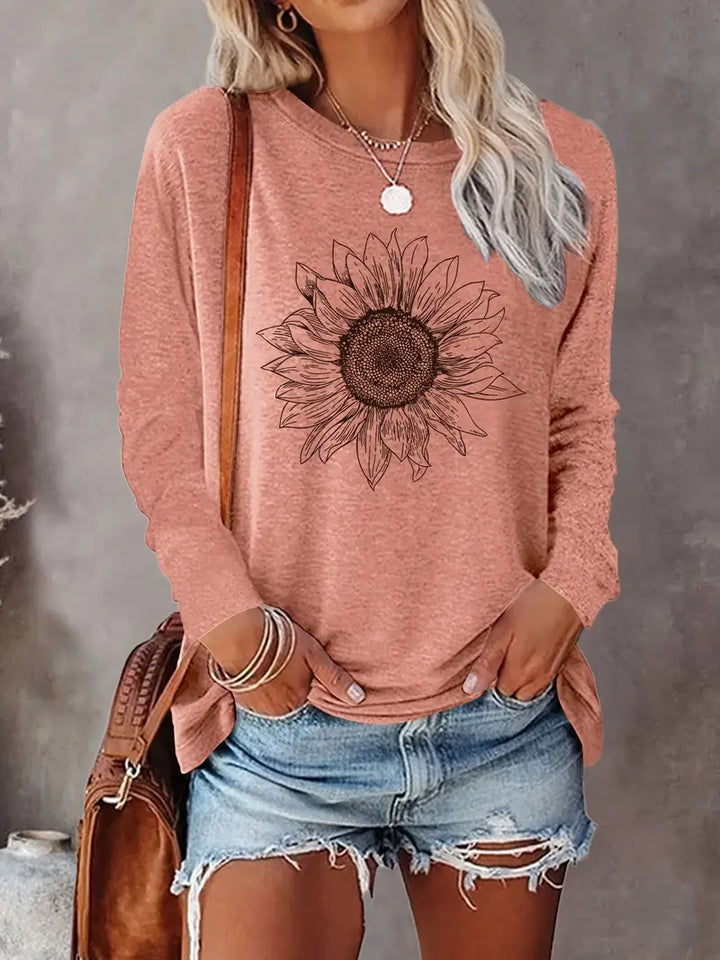 Levine - טוניקה אלגנטית עם שרוולים ארוכים והדפס חמניות