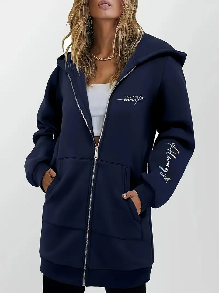 Angeleen - ז'קט עם רוכסן, הדפס גיאומטרי וכובע