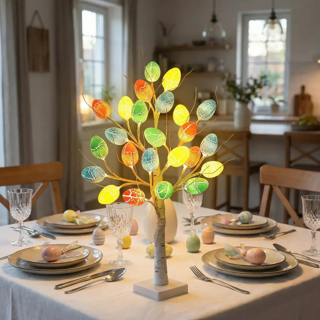 SpringAura - עץ חג הפסחא צבעוני עם נורות LED לעיצוב ביתי חגיגי