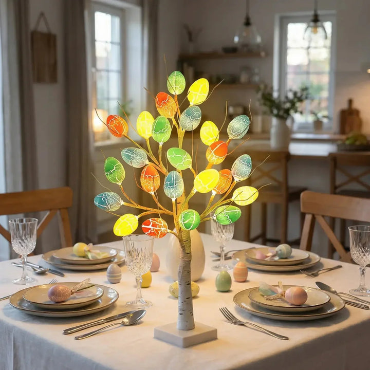SpringAura - עץ חג הפסחא צבעוני עם נורות LED לעיצוב ביתי חגיגי