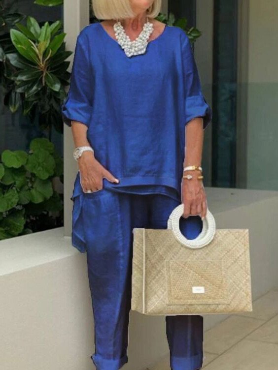 Danni - חליפת קז'ואל דו-חלקית עם מפתח עגול