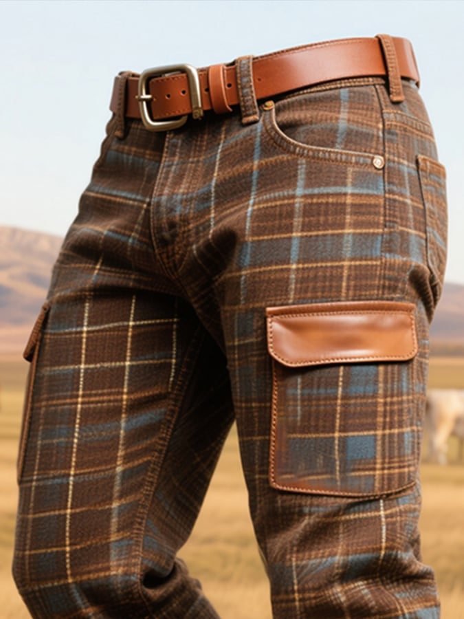 Ravindra - מכנסי עור עם פאנל משובץ וינטג'