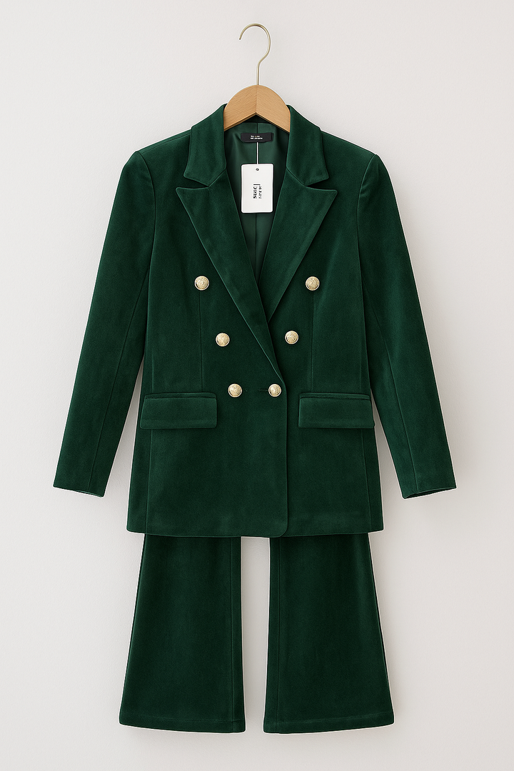 Dimitra - סט בלייזר קטיפה עם כפתורים כפולים