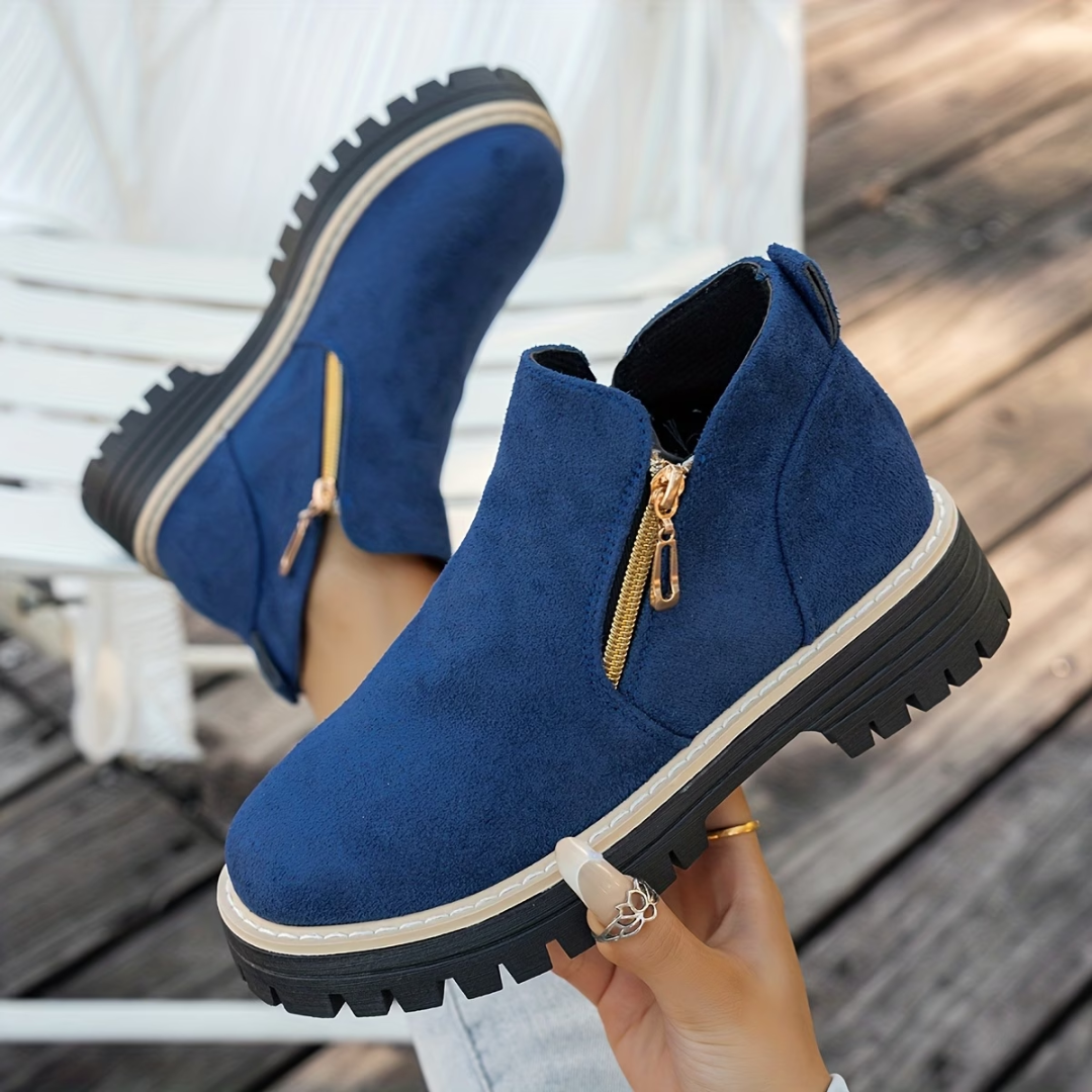 Angelika - מגפי קרסול מזמש עם רוכסן בצד