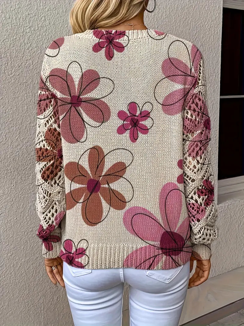 Marzena - סוודר אלגנטי עם שרוולים ארוכים והדפס פרחוני