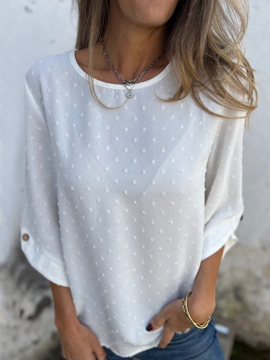 Lyutsiya - חולצת קז'ואל עם צווארון עגול ושרוולים ארוכים עם רקמה