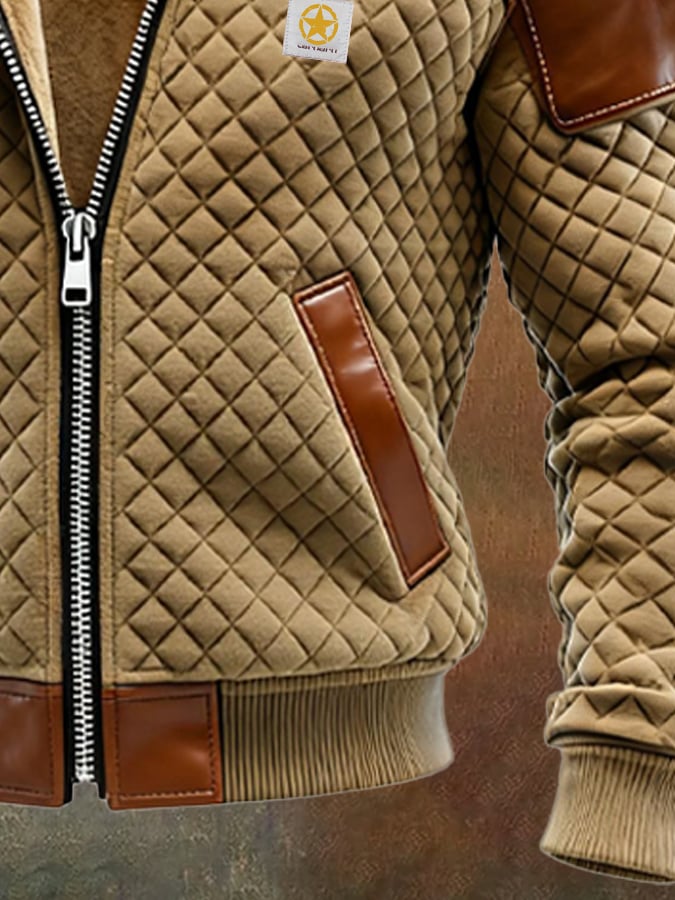 Richardson - מעיל עור חיצוני עם דוגמת משבצות יהלום