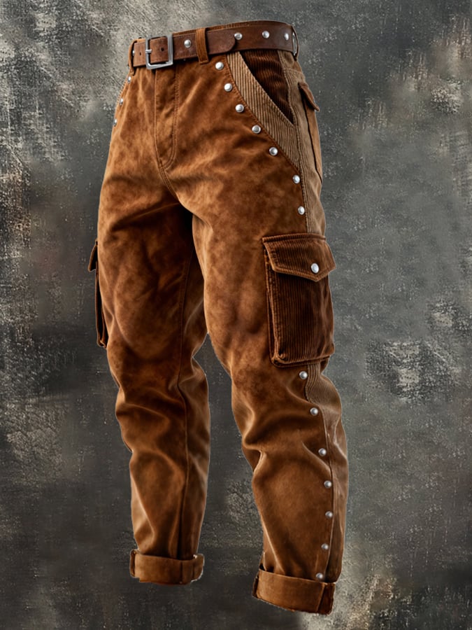 Curran - מכנסי קורדרוי עם תפרים וציציות בסגנון וינטג' להרפתקאות בחוץ