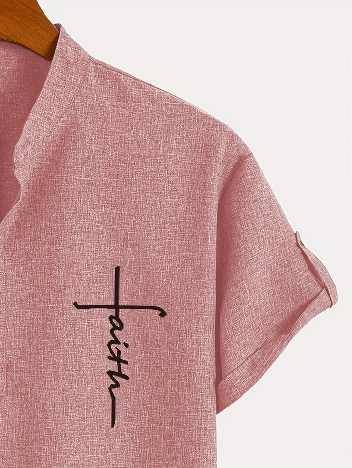 Elliott - חולצה אלגנטית עם שרוולים קצרים וצווארון עומד