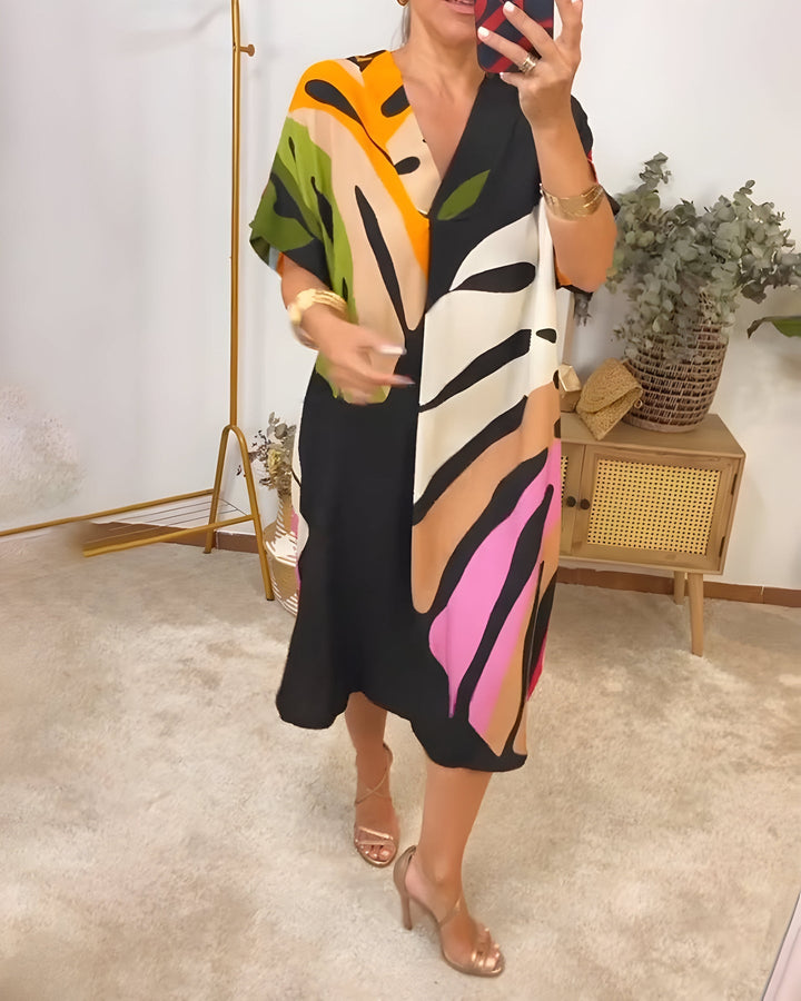 Madeline - שמלת קז'ואל צבעונית עם מחשוף V