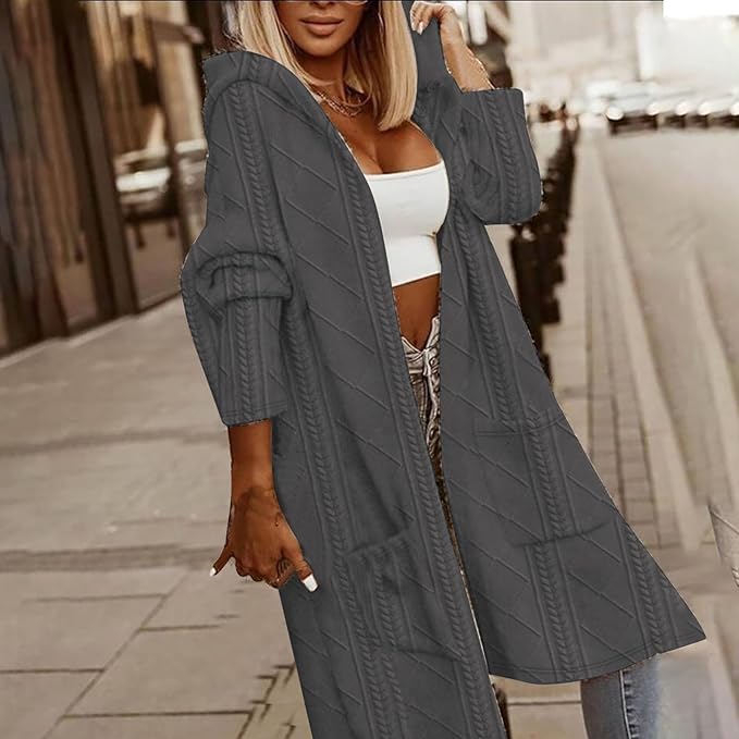 Cytheria - קרדיגן ארוך עם ברדס וסריגת צמות