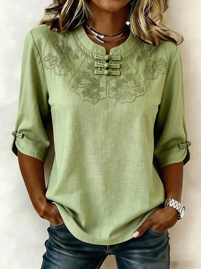 Nozilia - חולצת כותנה ופשתן עם הדפס פרחוני