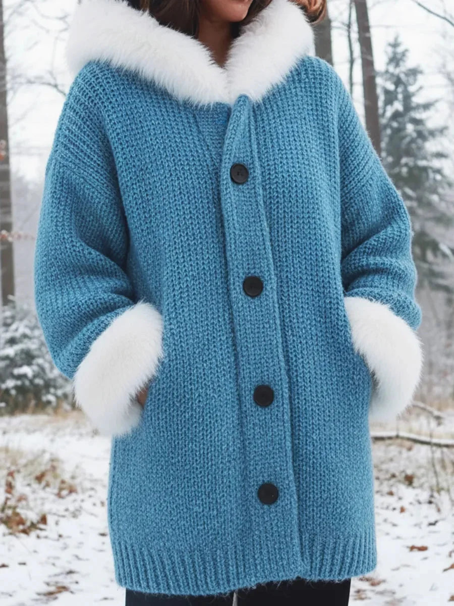 Nodia - מעיל סרוג עם ברדס וקישוט מפרווה סינתטית