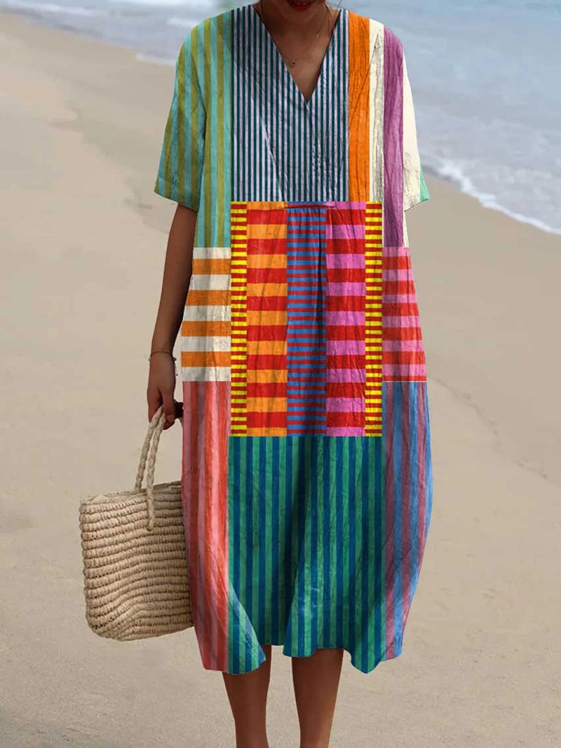 Slavko - שמלת כותנה עם דפוס גיאומטרי וינטג'