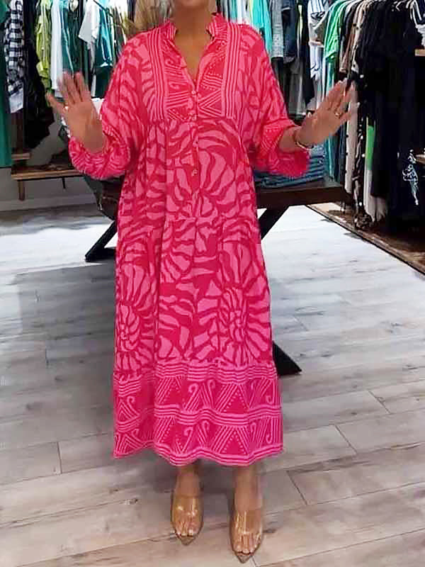 Elyanna - שמלת צווארון V מודפסת