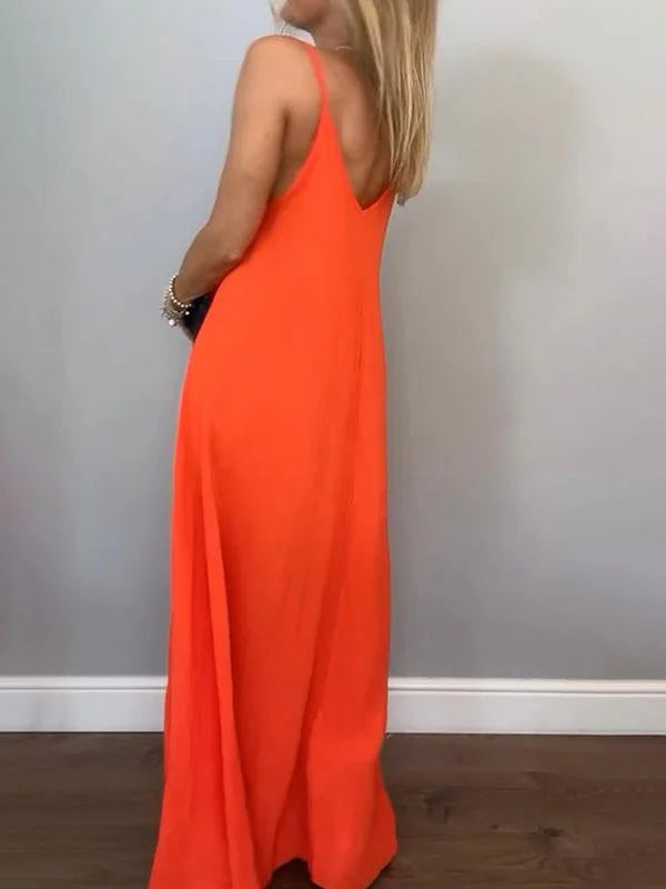 Jolanta - שמלת V צווארון מסוגננת מכותנה ופשתן