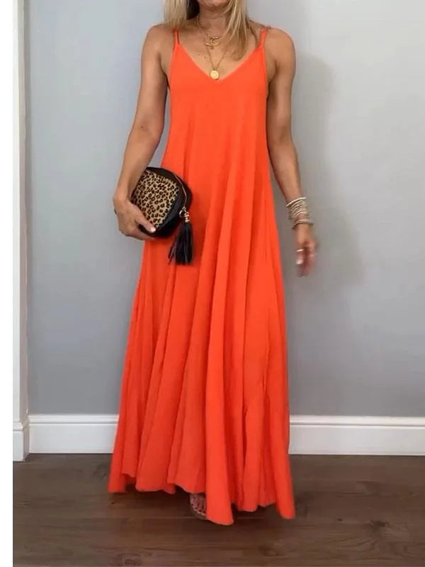 Jolanta - שמלת V צווארון מסוגננת מכותנה ופשתן