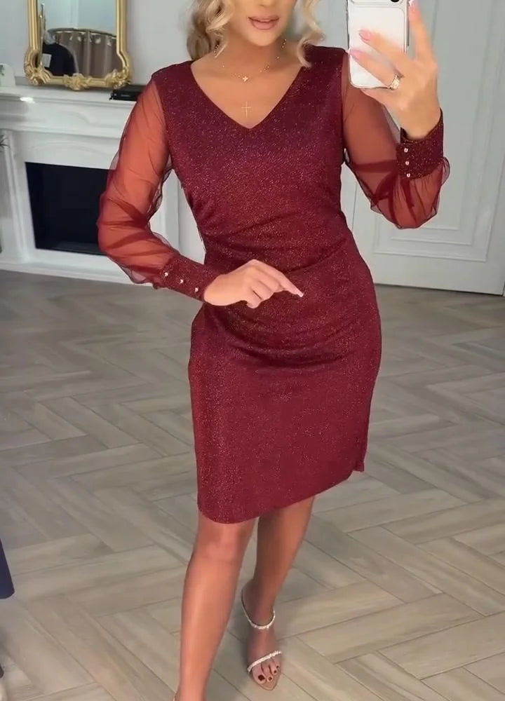 Irisa - שמלת מידי מבד טלאים נוצץ