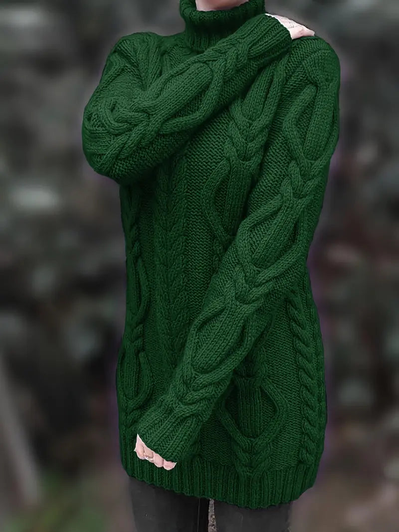 Narda - שמלת סריג עם צווארון גולף ועיצוב צמות