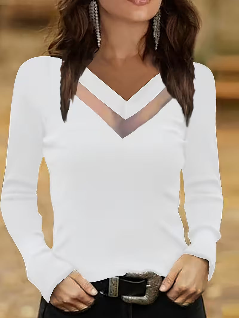 Mesha - חולצת שרוולים ארוכים עם מחשוף V ותוספת רשת
