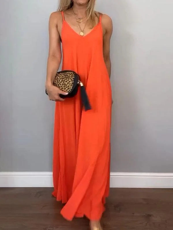 Jolanta - שמלת V צווארון מסוגננת מכותנה ופשתן