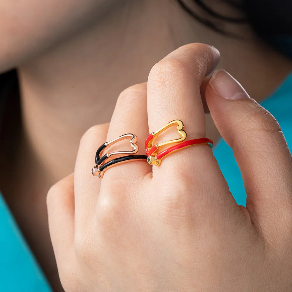 Caitleen - טבעת סטטוסקופ עם אבן לידה בצורת לב