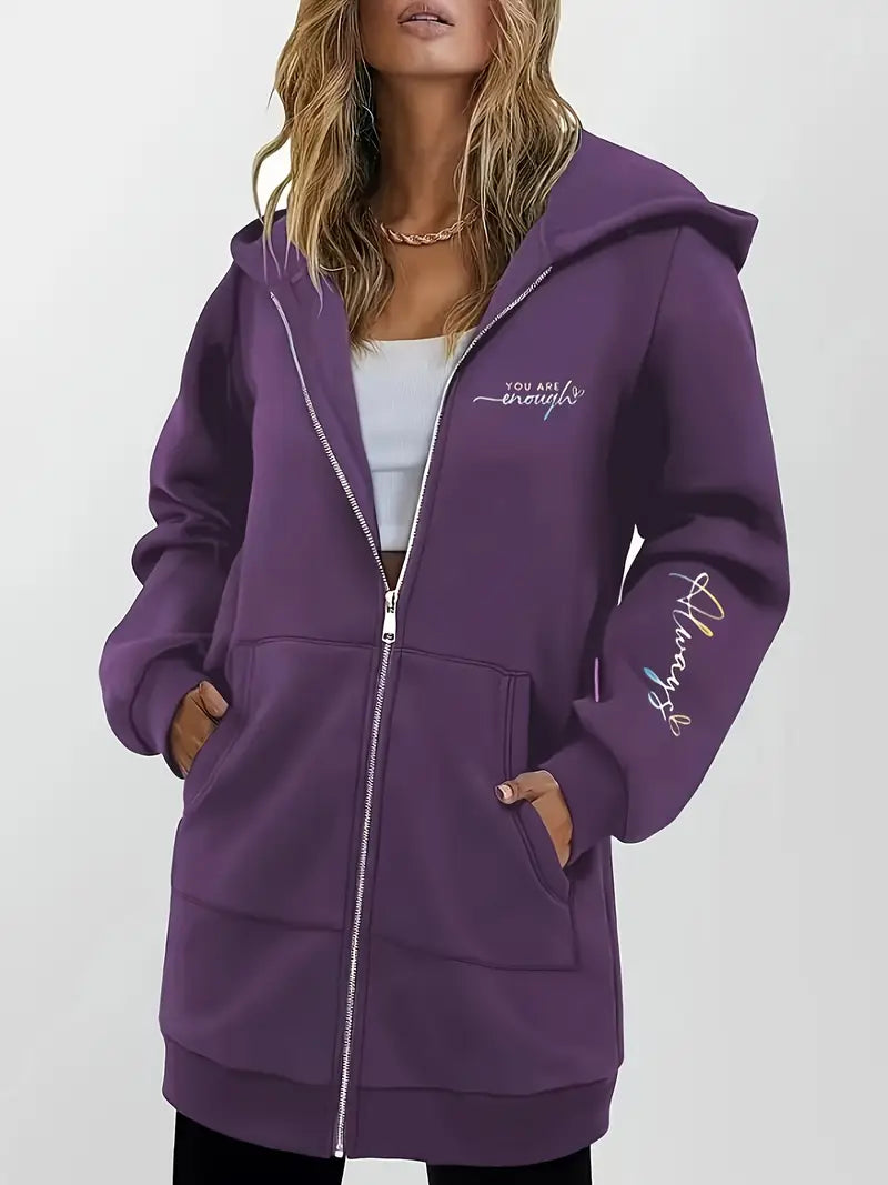 Angeleen - ז'קט עם רוכסן, הדפס גיאומטרי וכובע