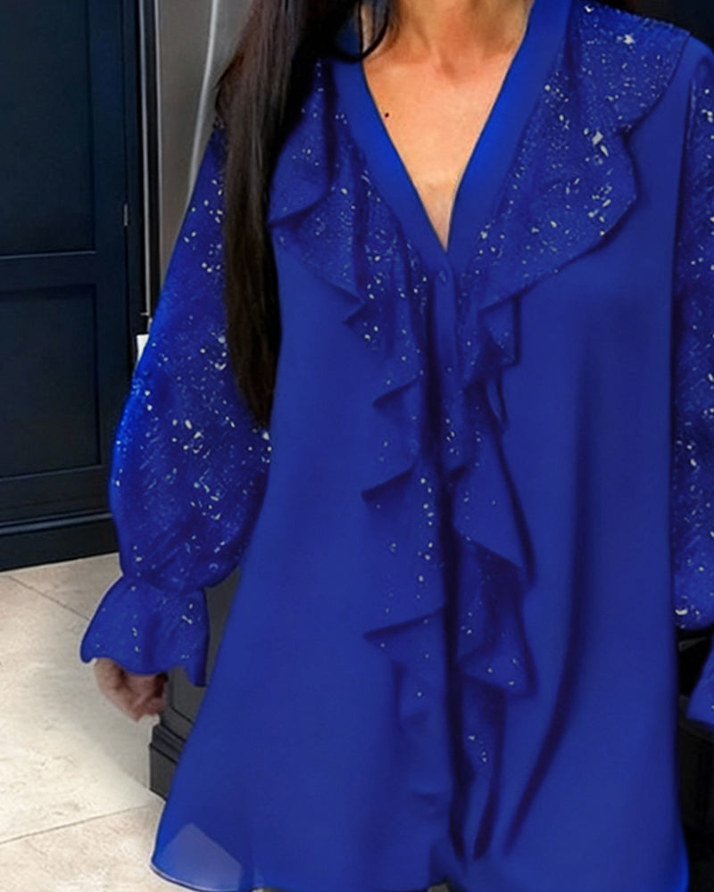 Alexiss - חולצת V-Neck עם קפלים נוצצים