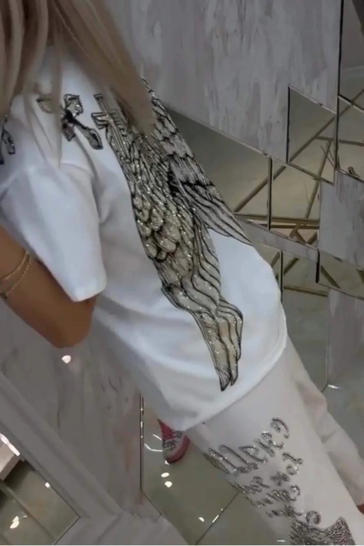 Quinzella - סט אופנתי של טופ ומכנסיים מודפסים