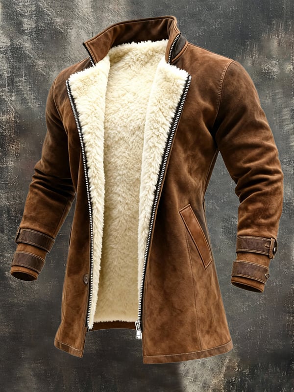 Rakibul - מעיל רטרו מזמש ועור עם עיצוב טלאים