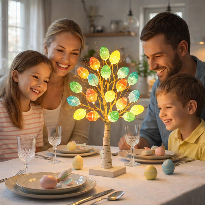 SpringAura - עץ חג הפסחא צבעוני עם נורות LED לעיצוב ביתי חגיגי