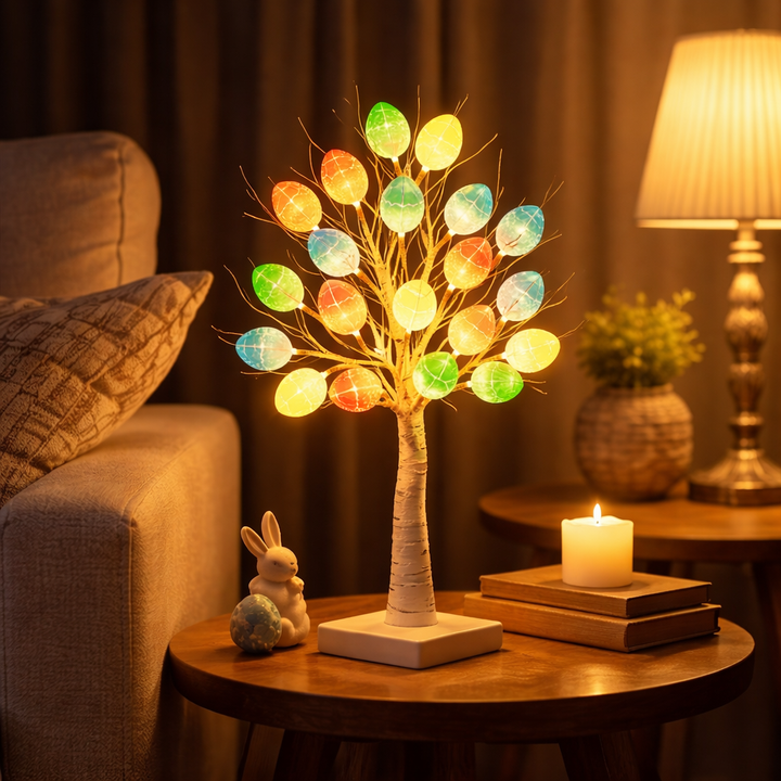 SpringAura - עץ חג הפסחא צבעוני עם נורות LED לעיצוב ביתי חגיגי