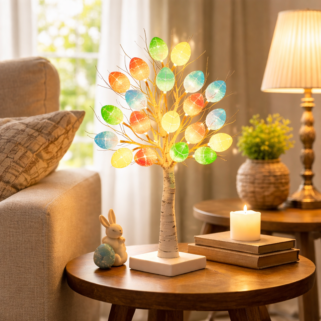 SpringAura - עץ חג הפסחא צבעוני עם נורות LED לעיצוב ביתי חגיגי