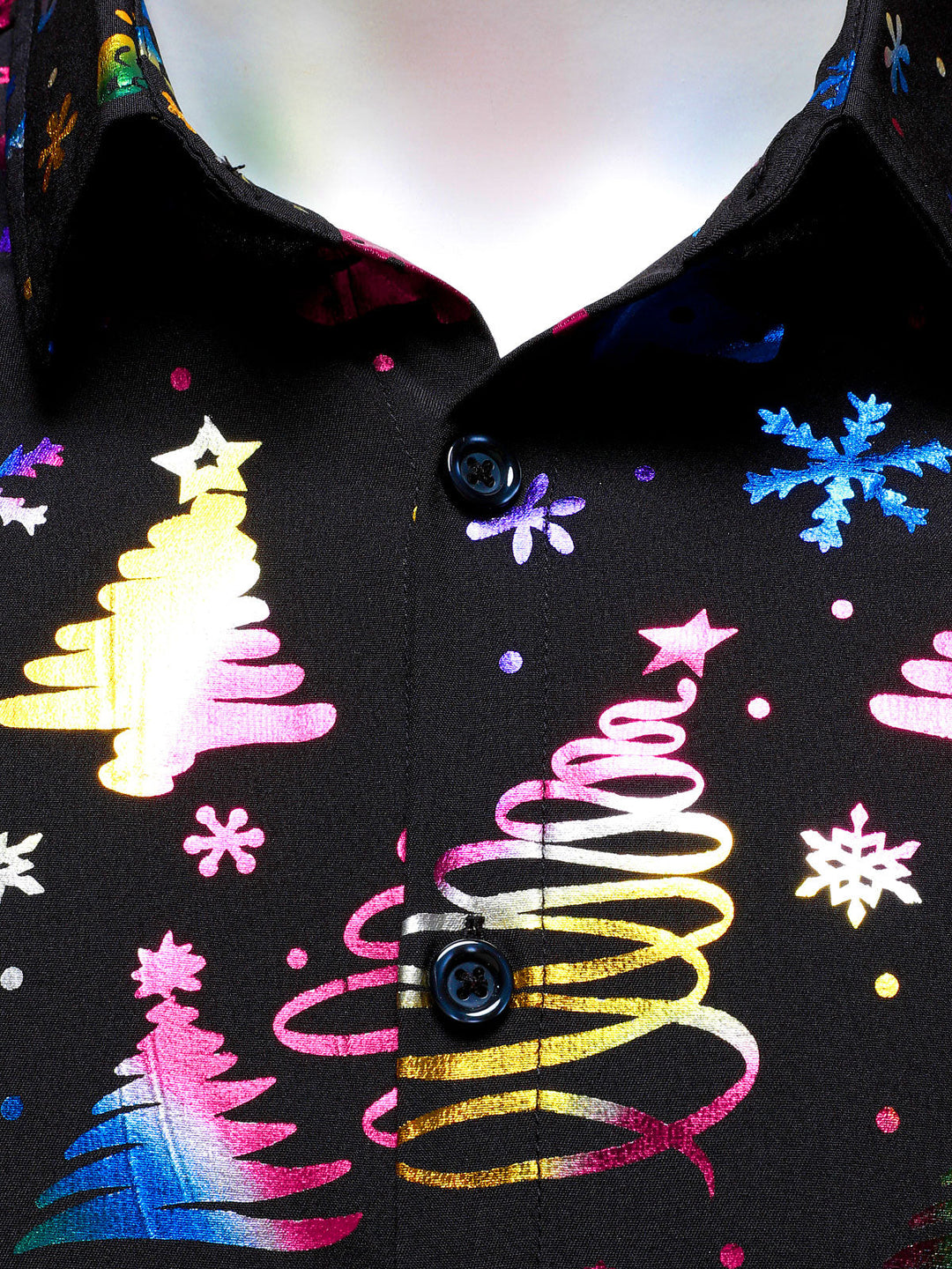 Barrett -  חולצת גברים שחורה עם שרוולים ארוכים, בגזרה רגילה, עם הדפס חג מולד זהוב