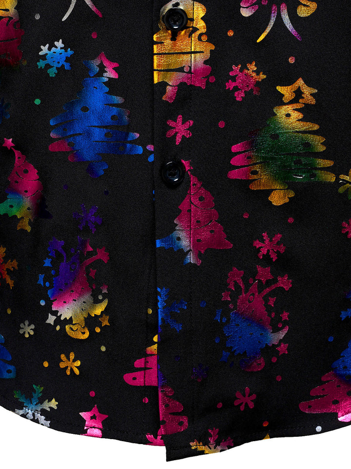 Barrett -  חולצת גברים שחורה עם שרוולים ארוכים, בגזרה רגילה, עם הדפס חג מולד זהוב