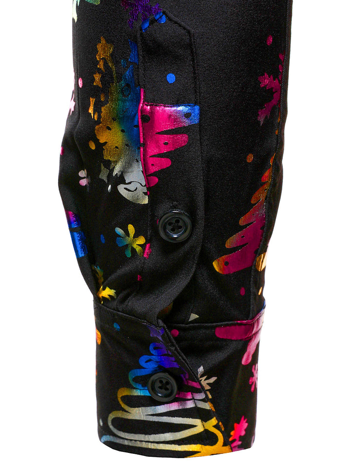 Barrett -  חולצת גברים שחורה עם שרוולים ארוכים, בגזרה רגילה, עם הדפס חג מולד זהוב